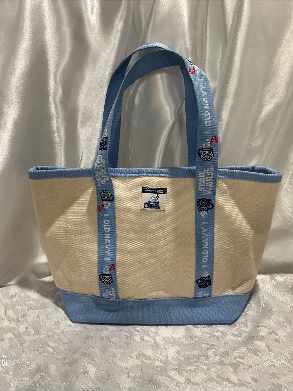 Old Navy Cream and Light Blue Canvas Star Wars Colab Mini Tote with Logo Strap